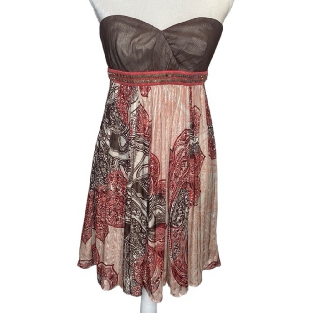 BCBGMaxAzria 100% Silk Strapless Beaded Dress - Picture 2 of 3